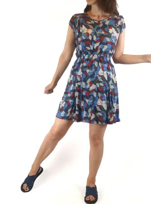 Leonard St dress with blue and red leaves print size 6 (best fits 6-8)