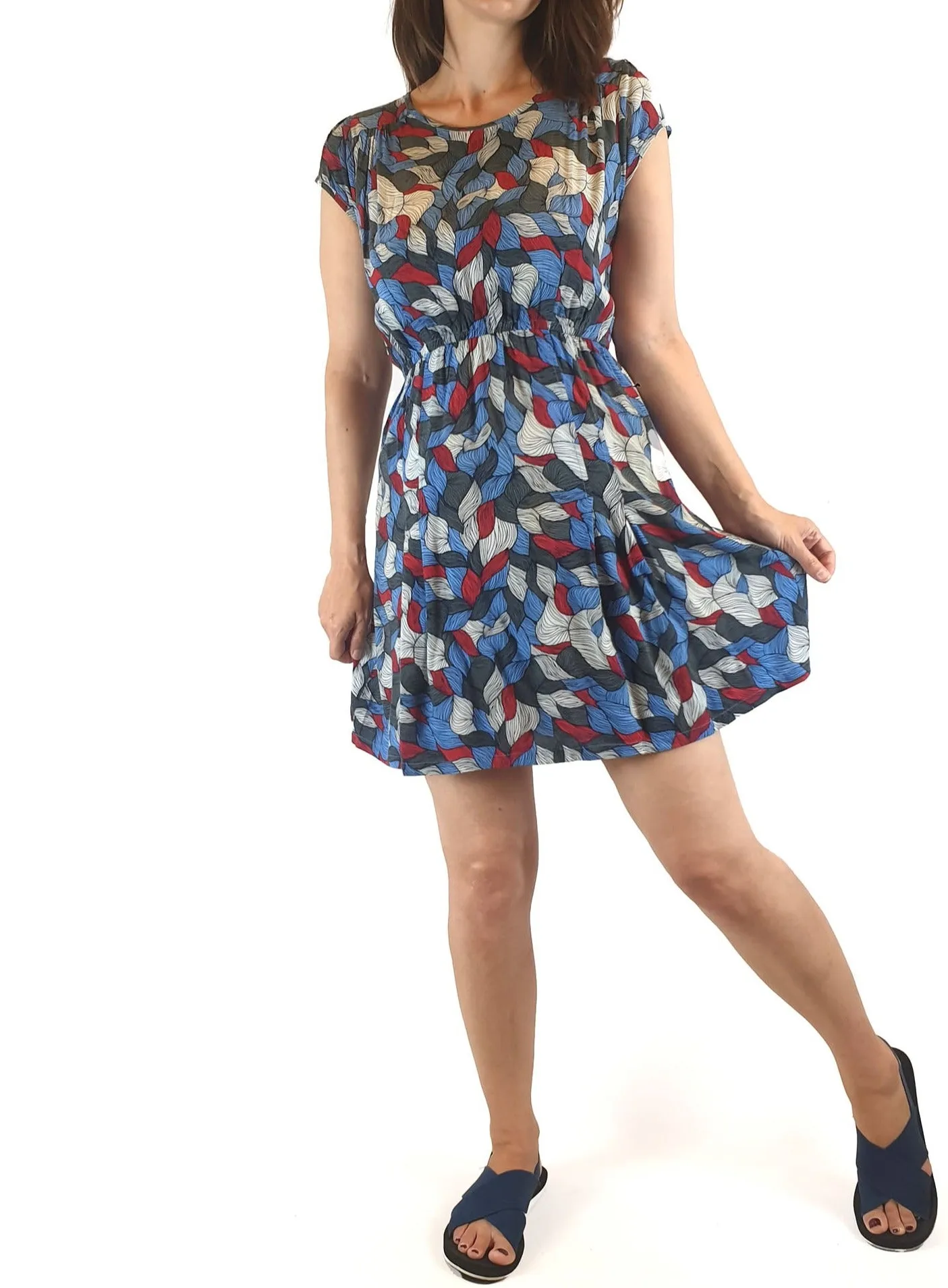 Leonard St dress with blue and red leaves print size 6 (best fits 6-8)