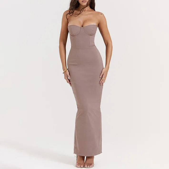 Light Brown Corset Tube Maxi Dress