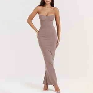 Light Brown Corset Tube Maxi Dress