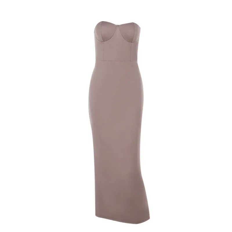 Light Brown Corset Tube Maxi Dress