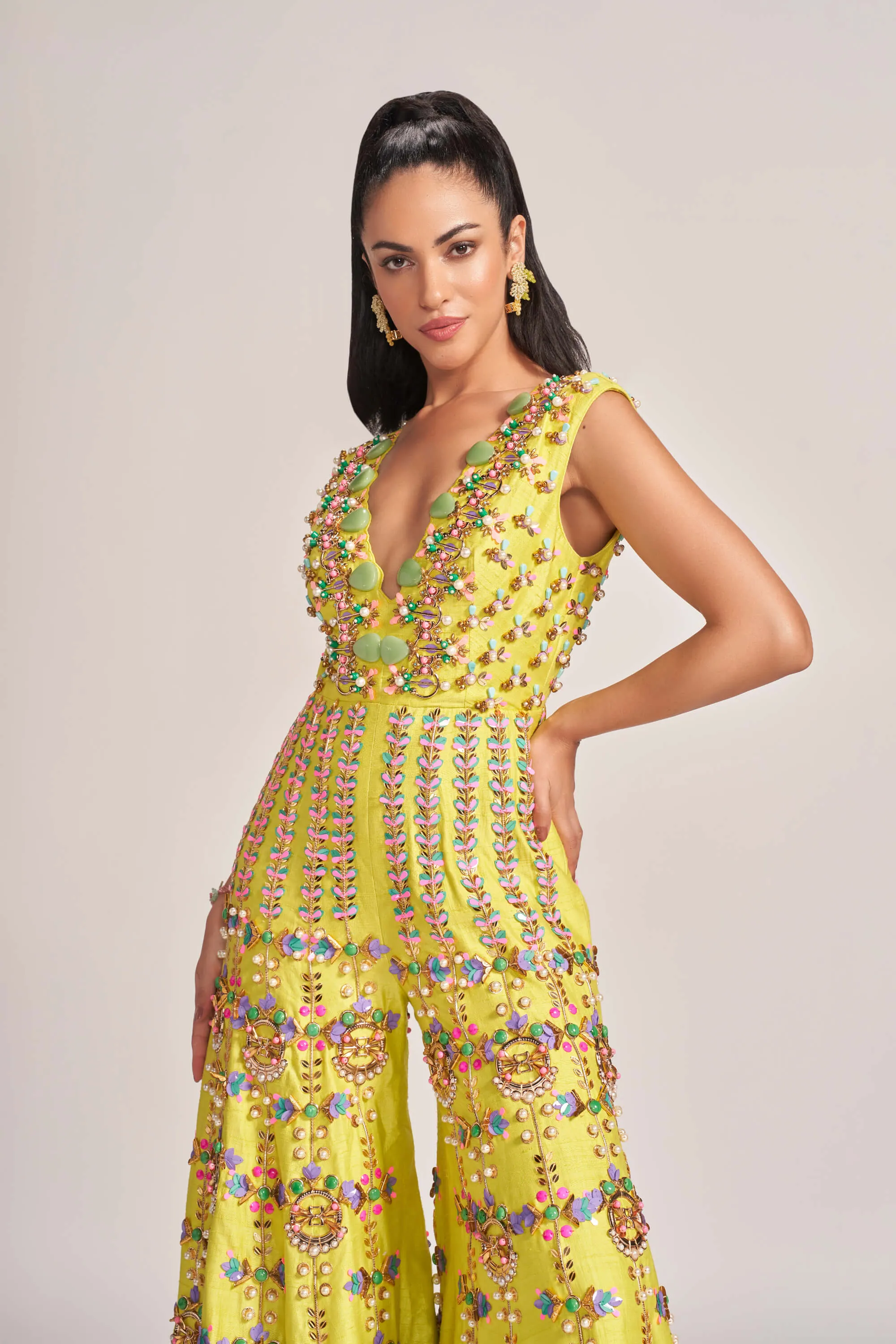 Lime embellished jumpsuit