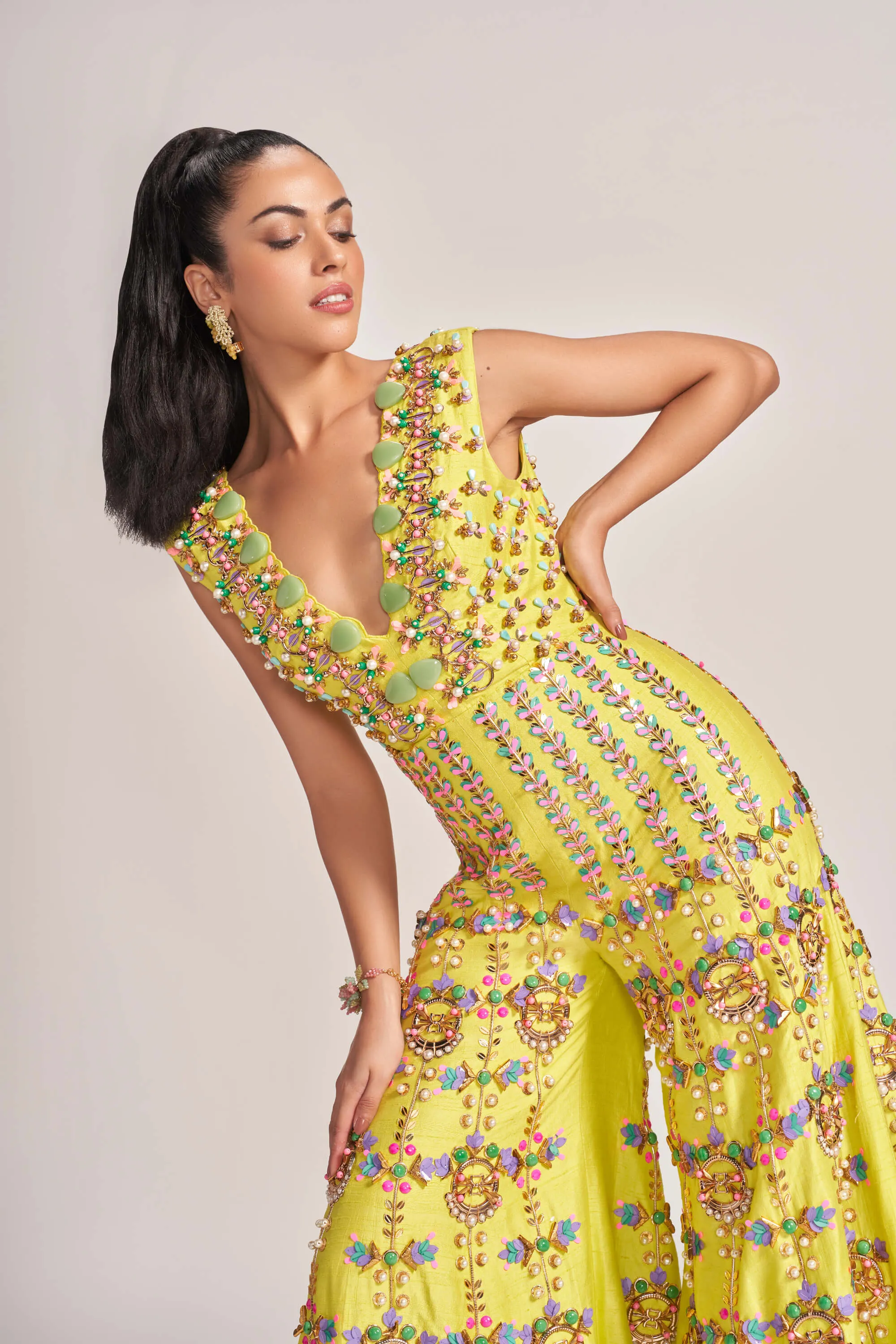 Lime embellished jumpsuit