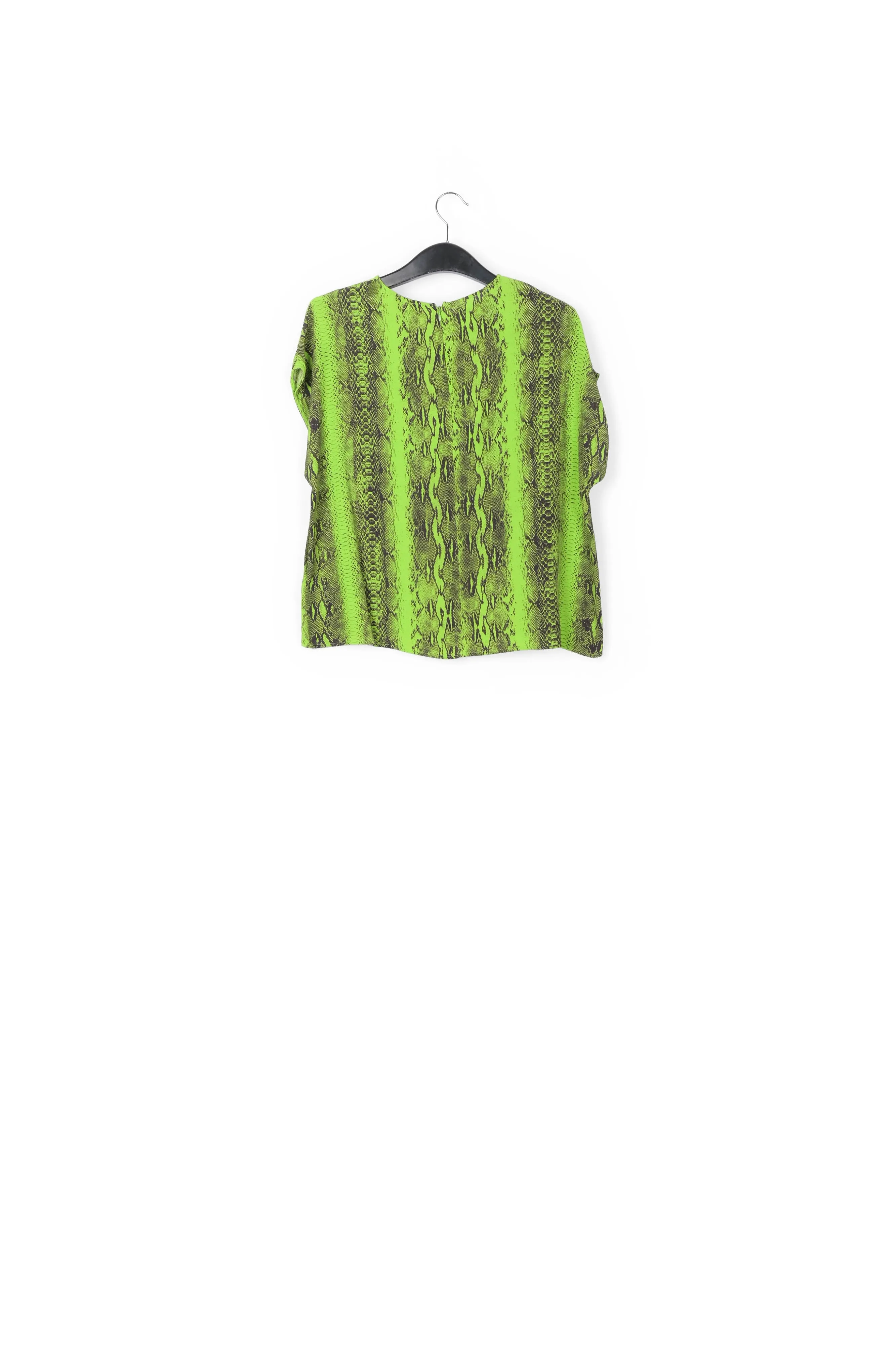 Lime green and black snake-print short-sleeved top