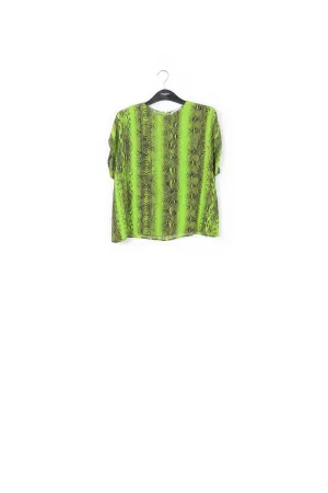 Lime green and black snake-print short-sleeved top