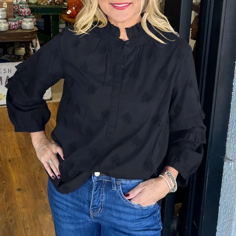 💖Limited Sale 50% OFF💖Women’s Loose Blouse with Ruffle Mock Neck