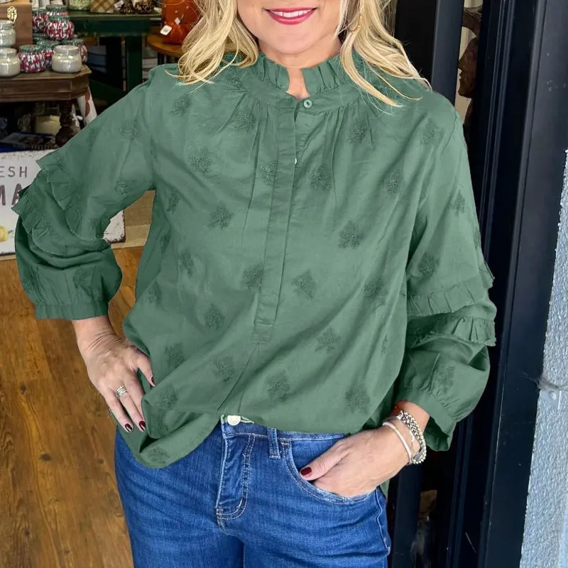 💖Limited Sale 50% OFF💖Women’s Loose Blouse with Ruffle Mock Neck