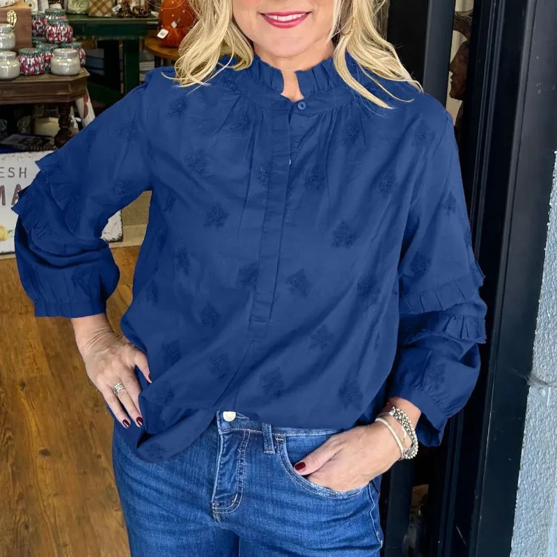 💖Limited Sale 50% OFF💖Women’s Loose Blouse with Ruffle Mock Neck