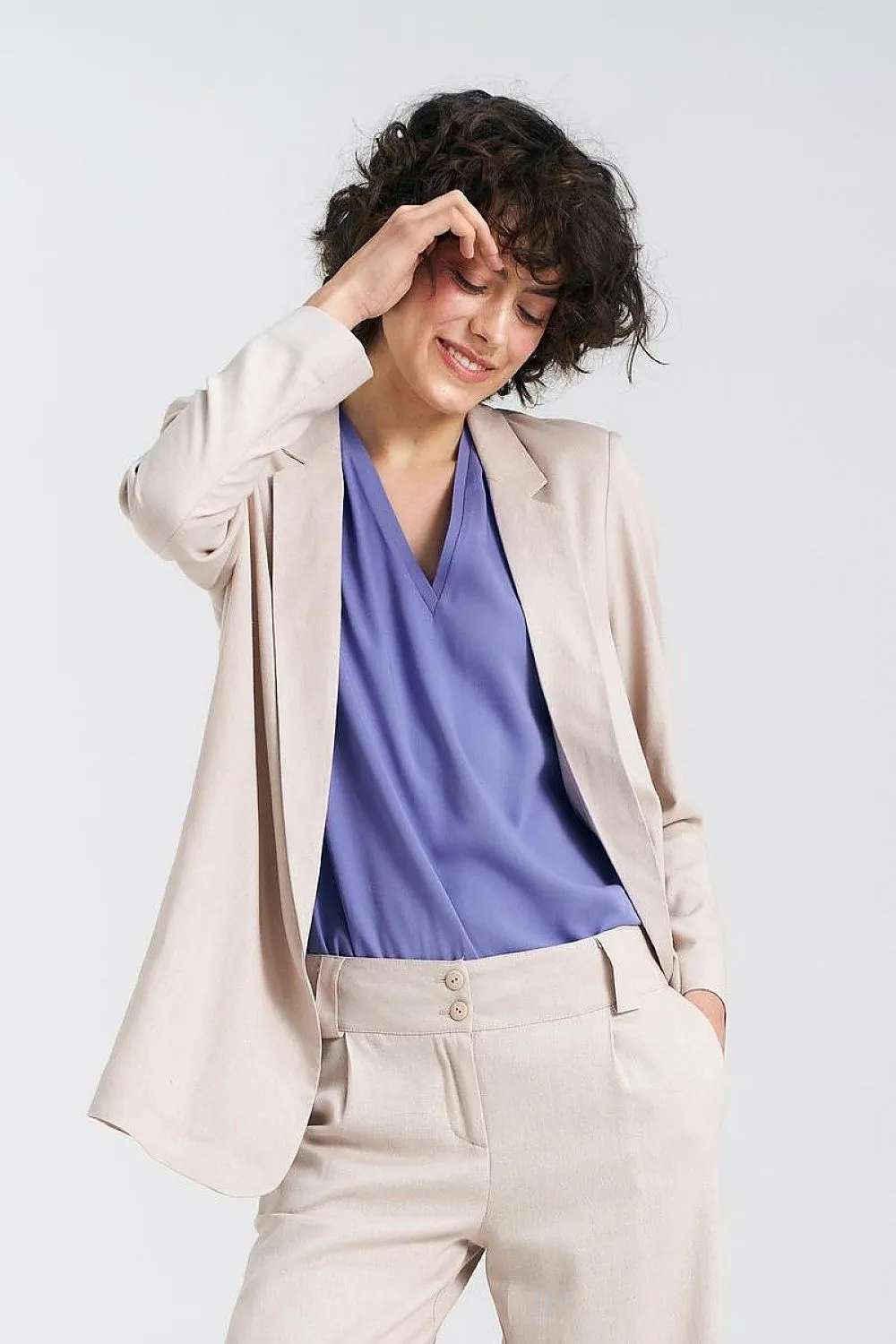 Lined Lapel Loose-Fit Jacket