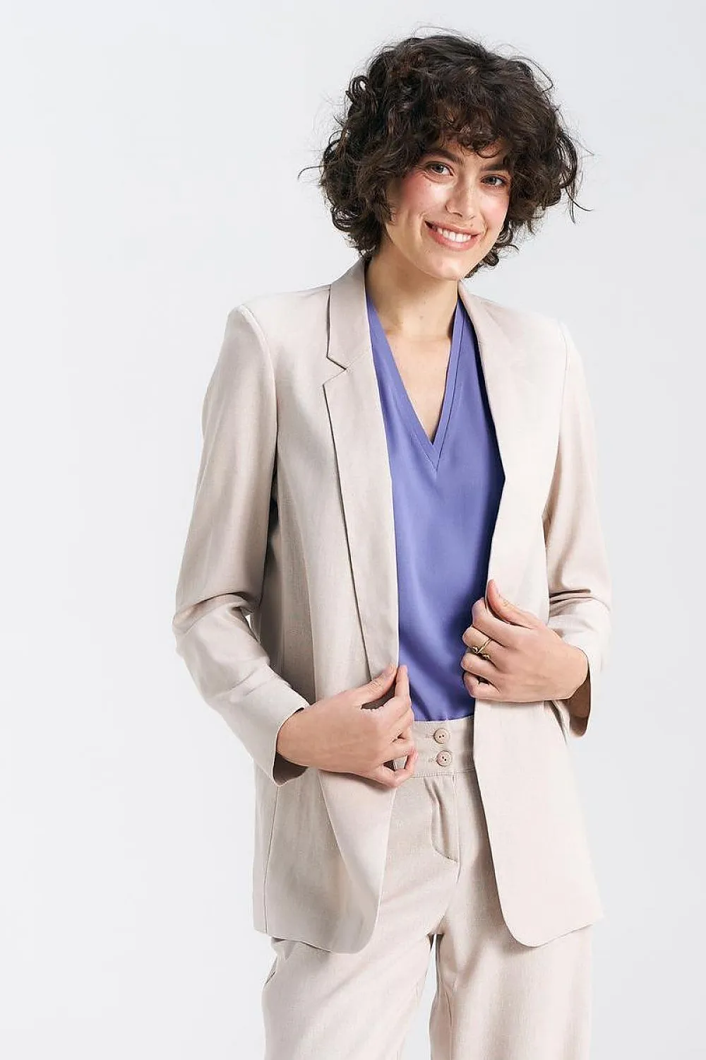 Lined Lapel Loose-Fit Jacket