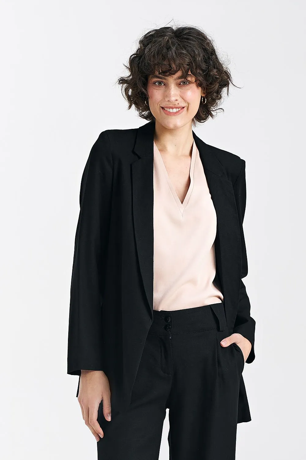 Lined Lapel Loose-Fit Jacket