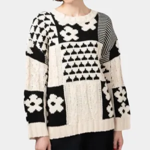 Locker gestrickter Damenpullover mit Blumenmuster - Lilou
