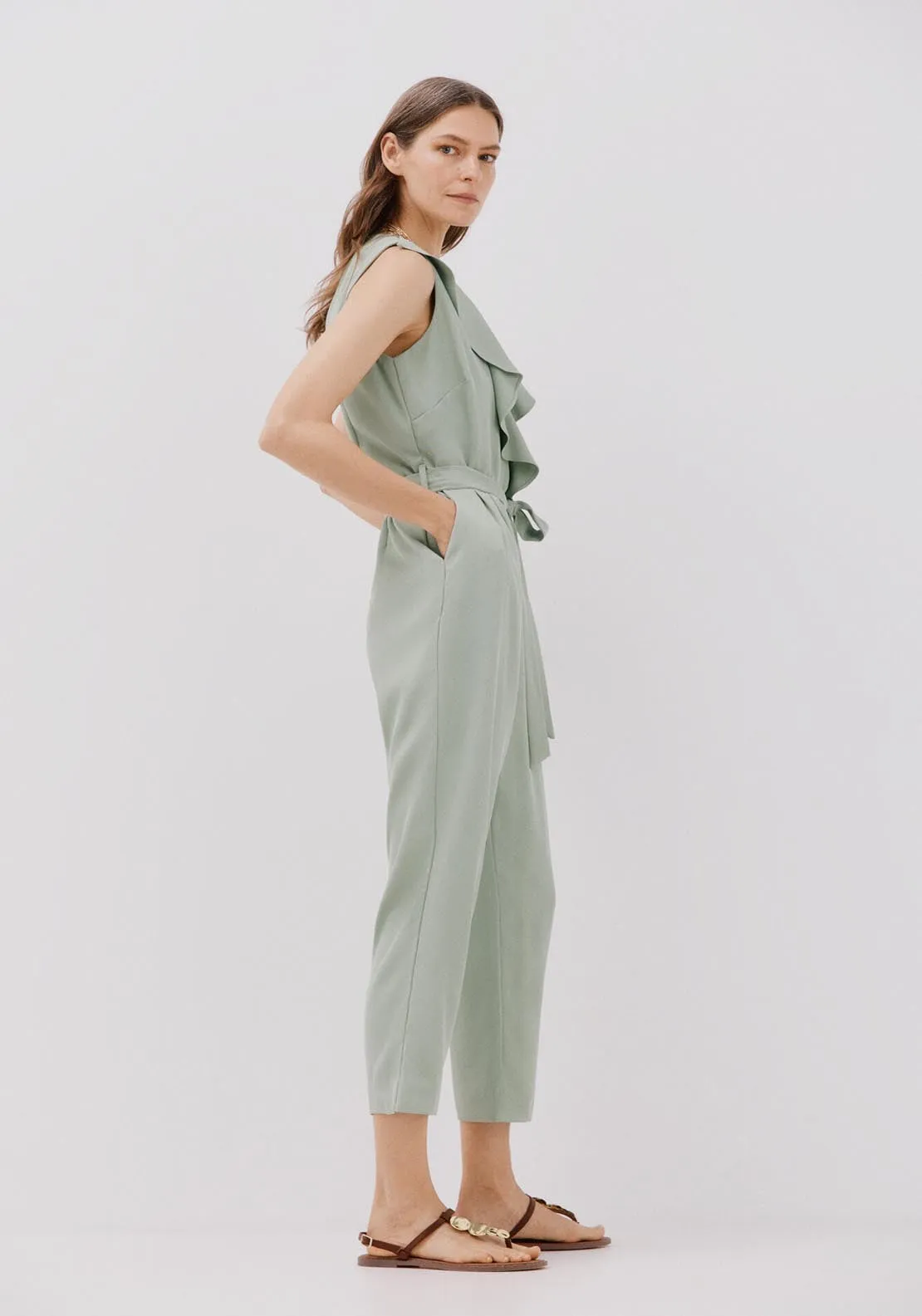 Long Flounced Jumpsuit - Light Blue