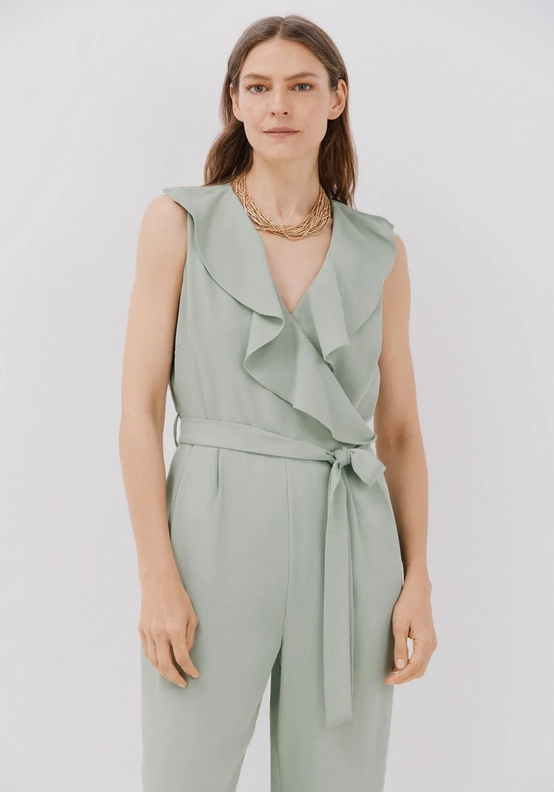 Long Flounced Jumpsuit - Light Blue