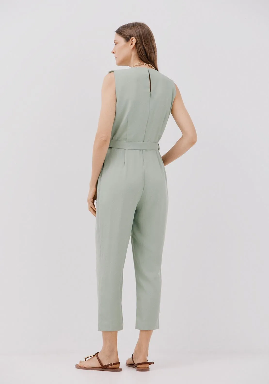 Long Flounced Jumpsuit - Light Blue