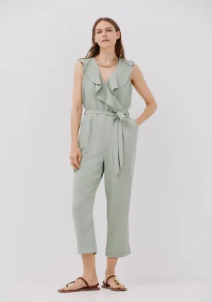 Long Flounced Jumpsuit - Light Blue