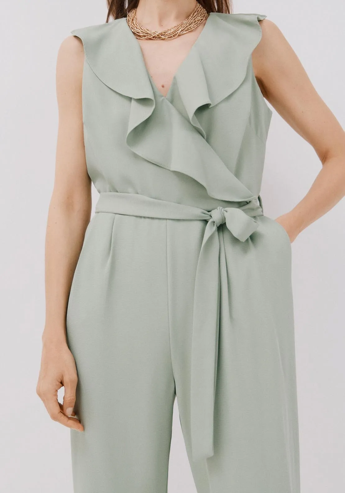 Long Flounced Jumpsuit - Light Blue