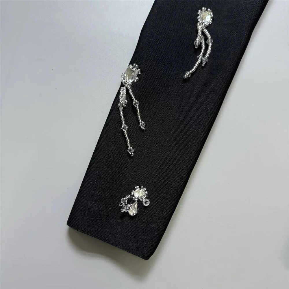 Long Sleeve Beaded Diamond Wide Leg Jumpsuit