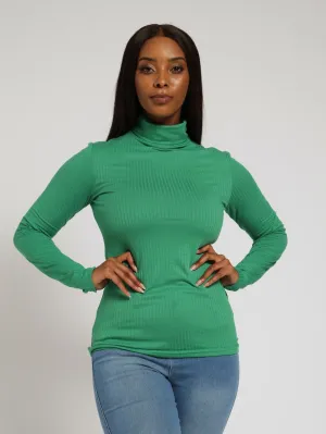Long Sleeve Rib Poloneck - Bright Green
