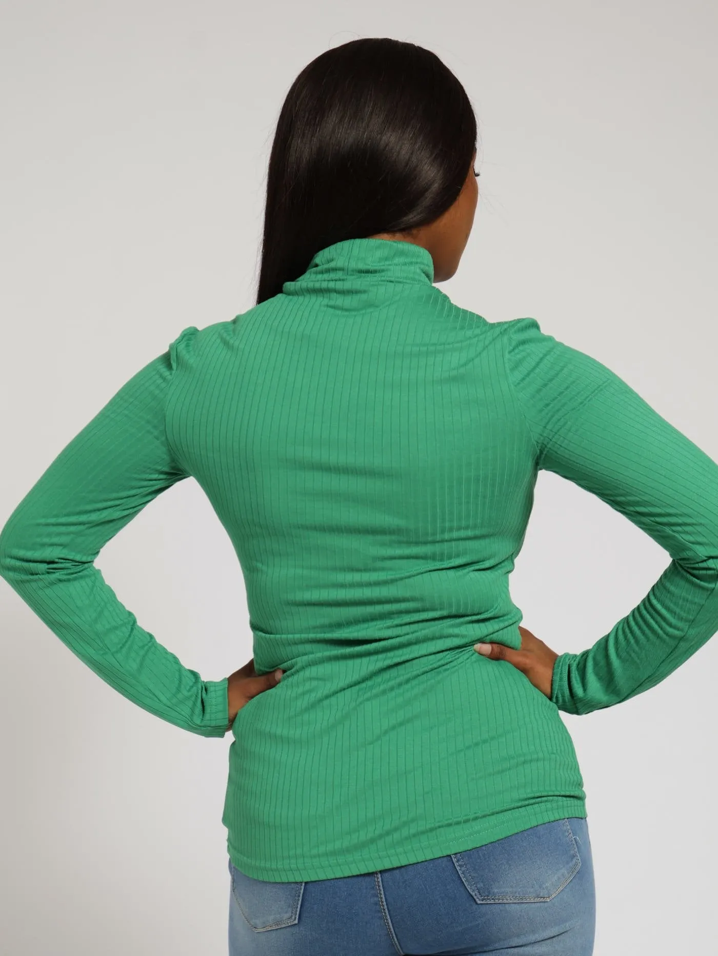 Long Sleeve Rib Poloneck - Bright Green