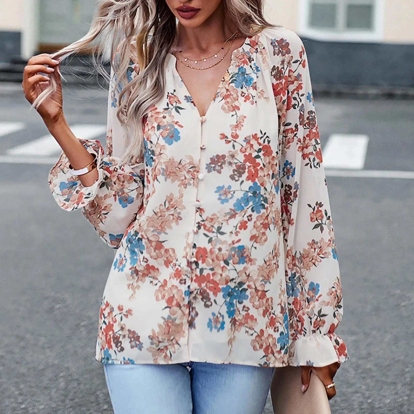 Lucia – Elegant Floral Print Long Sleeve Shirt for Women