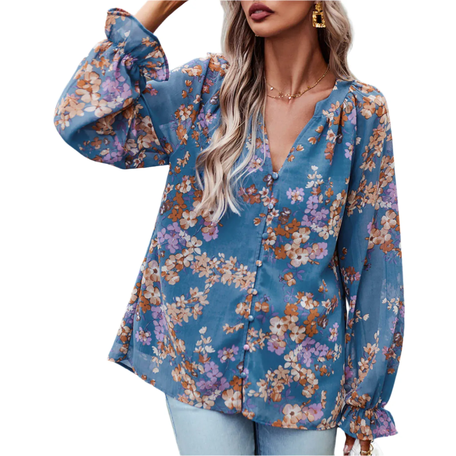 Lucia – Elegant Floral Print Long Sleeve Shirt for Women