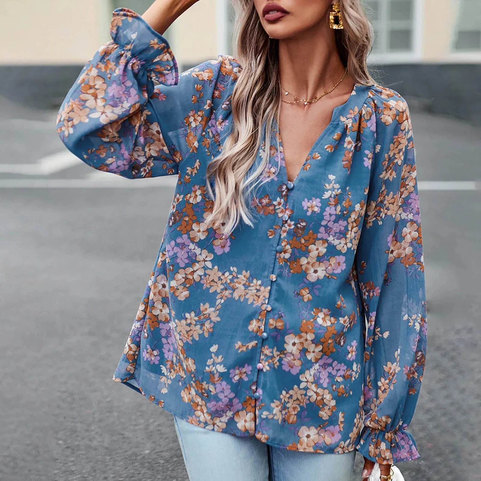 Lucia – Elegant Floral Print Long Sleeve Shirt for Women