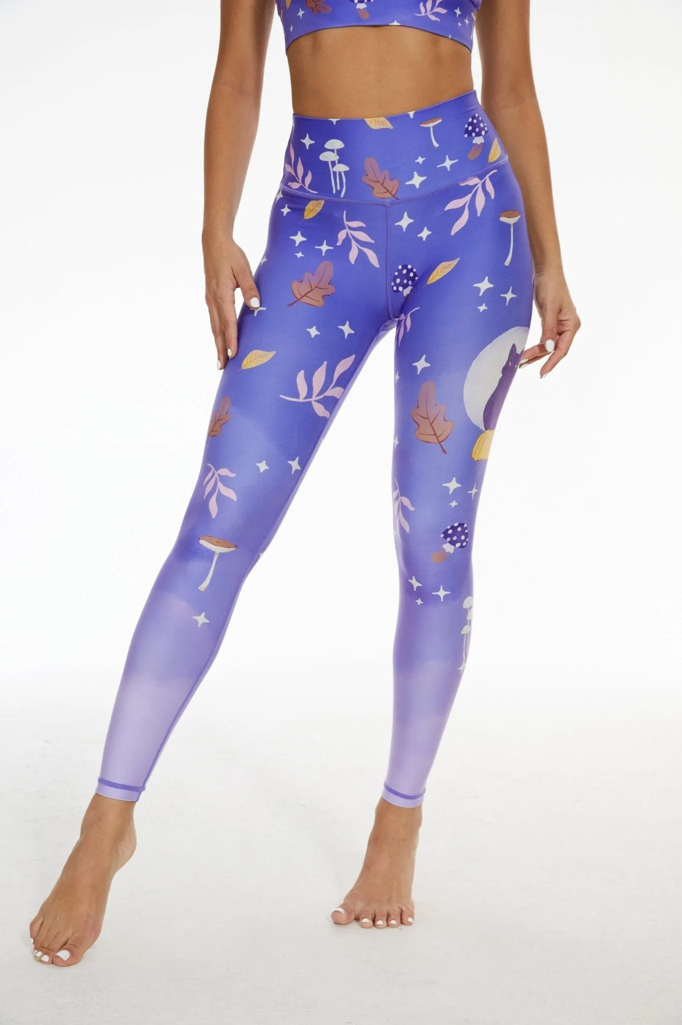 Luna Whiskers High-Waist Leggings – Full Length Yoga Pants with Magical Cat & Moon Print