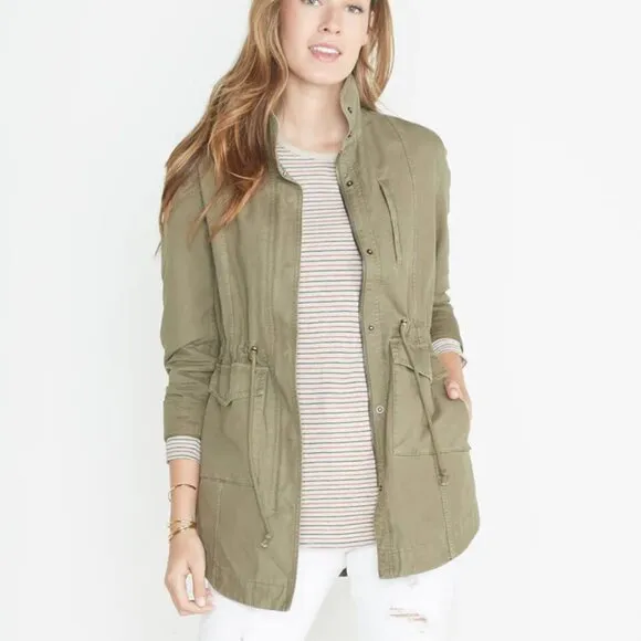 Marine Layer $145 Elle Utility Jacket Coat Olive Army Green Denim Cargo size S