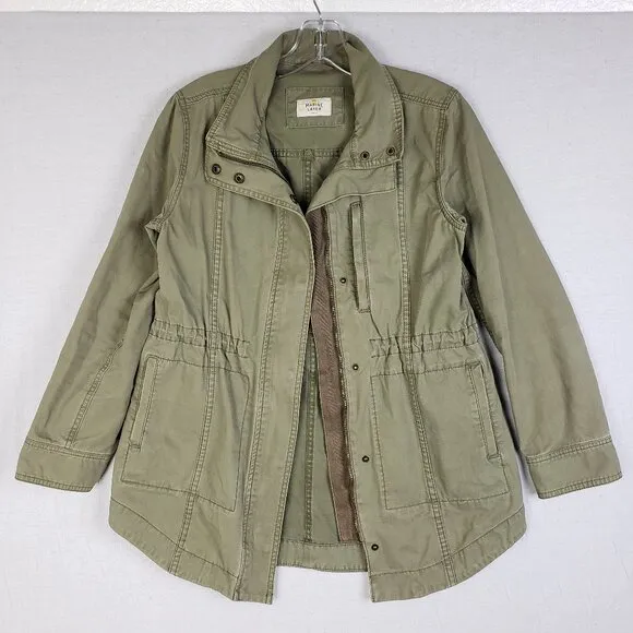 Marine Layer $145 Elle Utility Jacket Coat Olive Army Green Denim Cargo size S