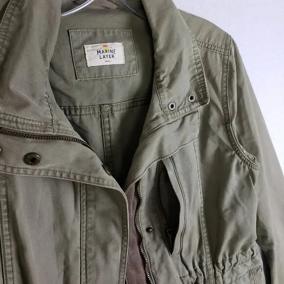 Marine Layer $145 Elle Utility Jacket Coat Olive Army Green Denim Cargo size S