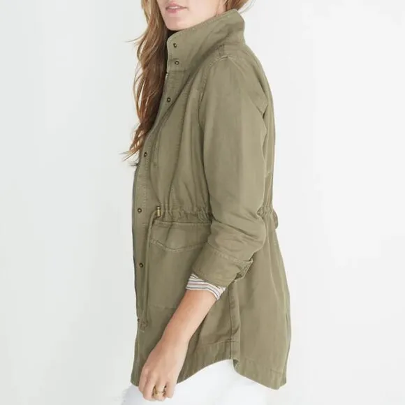 Marine Layer $145 Elle Utility Jacket Coat Olive Army Green Denim Cargo size S
