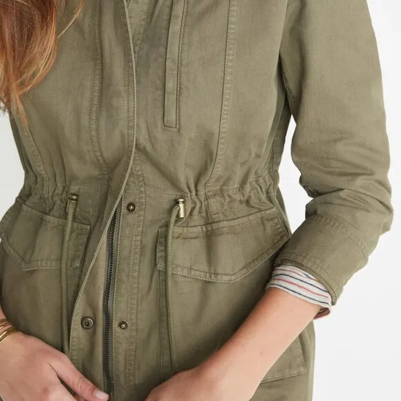 Marine Layer $145 Elle Utility Jacket Coat Olive Army Green Denim Cargo size S