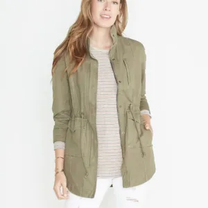 Marine Layer $145 Elle Utility Jacket Coat Olive Army Green Denim Cargo size S