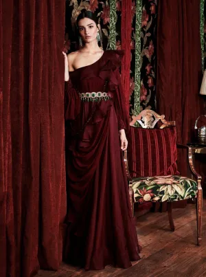 Maroon Ruffled Jumpsuit