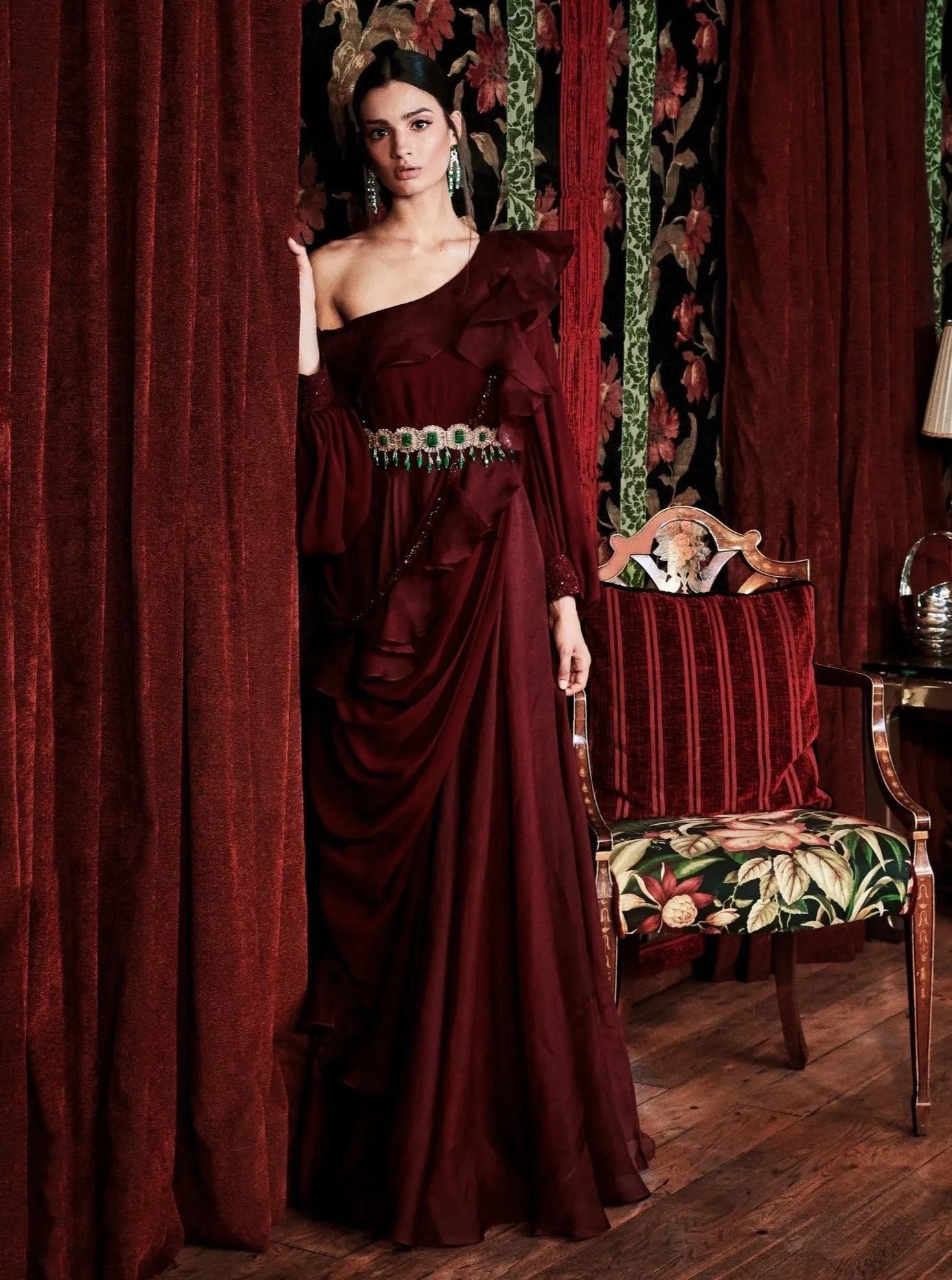 Maroon Ruffled Jumpsuit