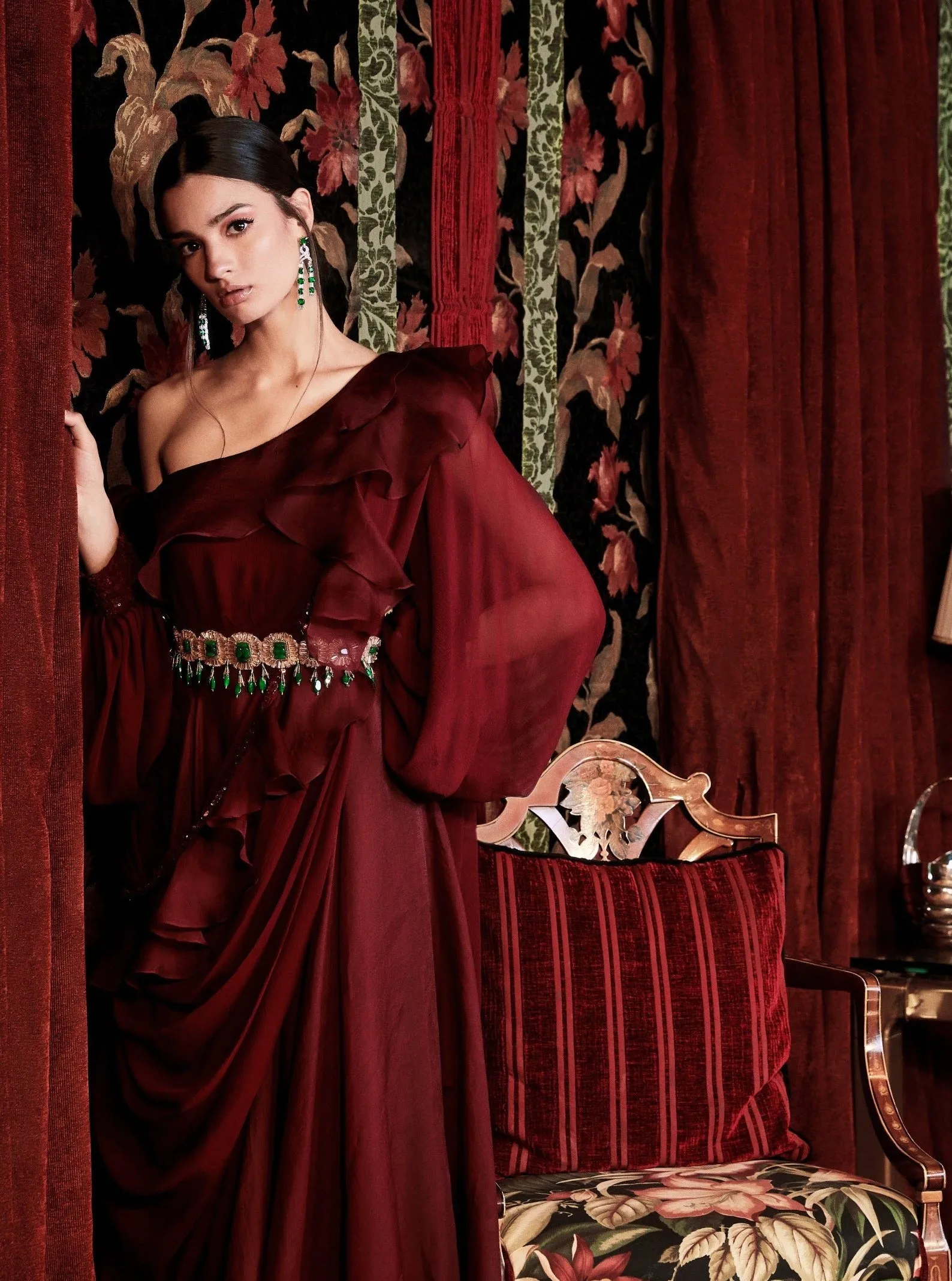 Maroon Ruffled Jumpsuit