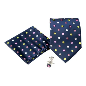 Men's Navy Blue Floral Pattern Design 4-pc Necktie Box Set