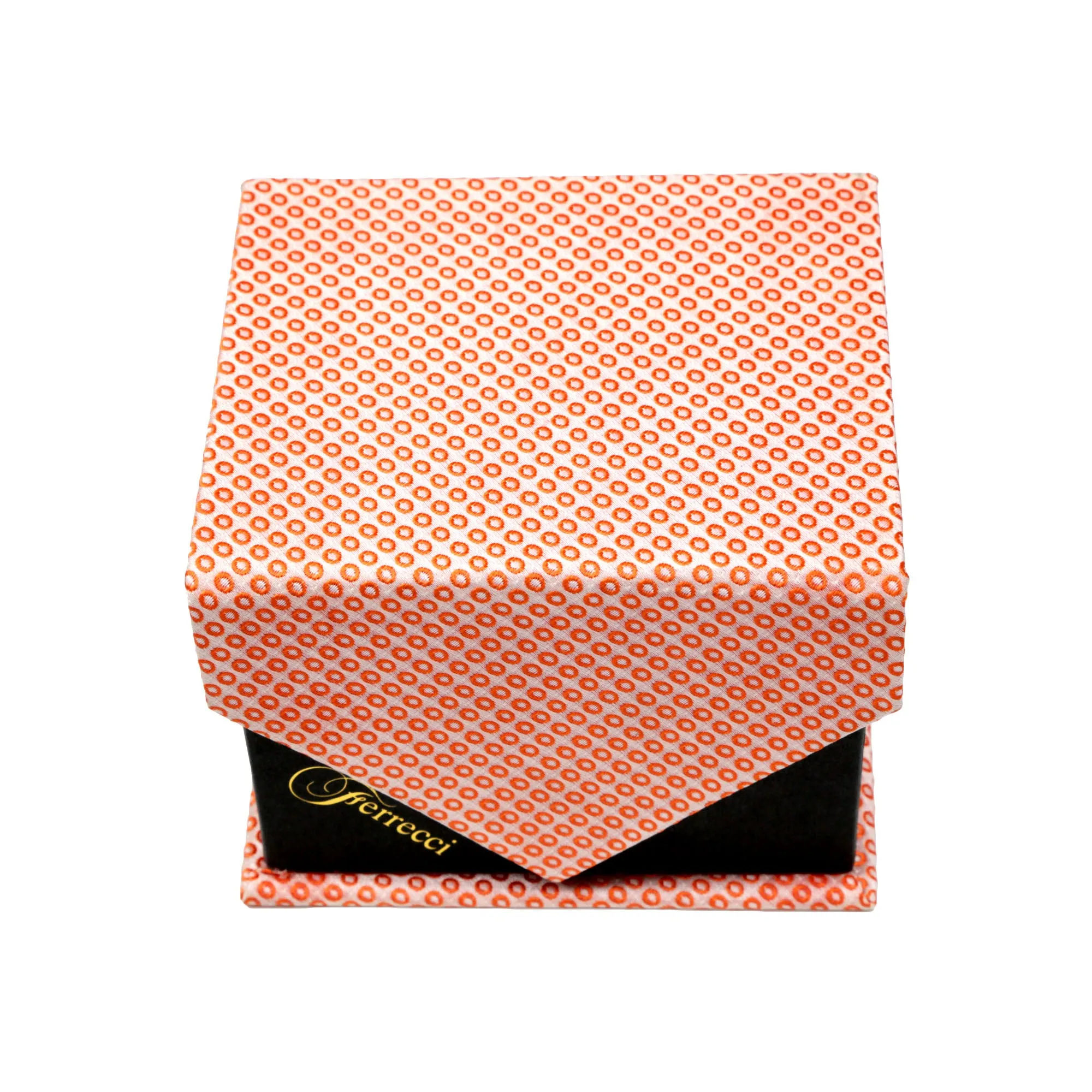 Men's Orange Squared Geometric Pattern Design 4-pc Necktie Box Set