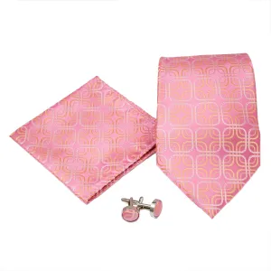 Men's Pink/Pink Rounded Square Geometric Pattern Design 4-pc Necktie Box Set