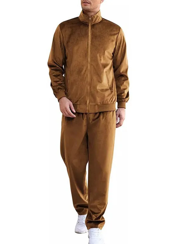 Men's Stand Collar Long Sleeve Sports Jacket Trousers Two-Piece Set