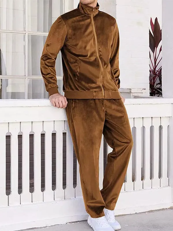 Men's Stand Collar Long Sleeve Sports Jacket Trousers Two-Piece Set