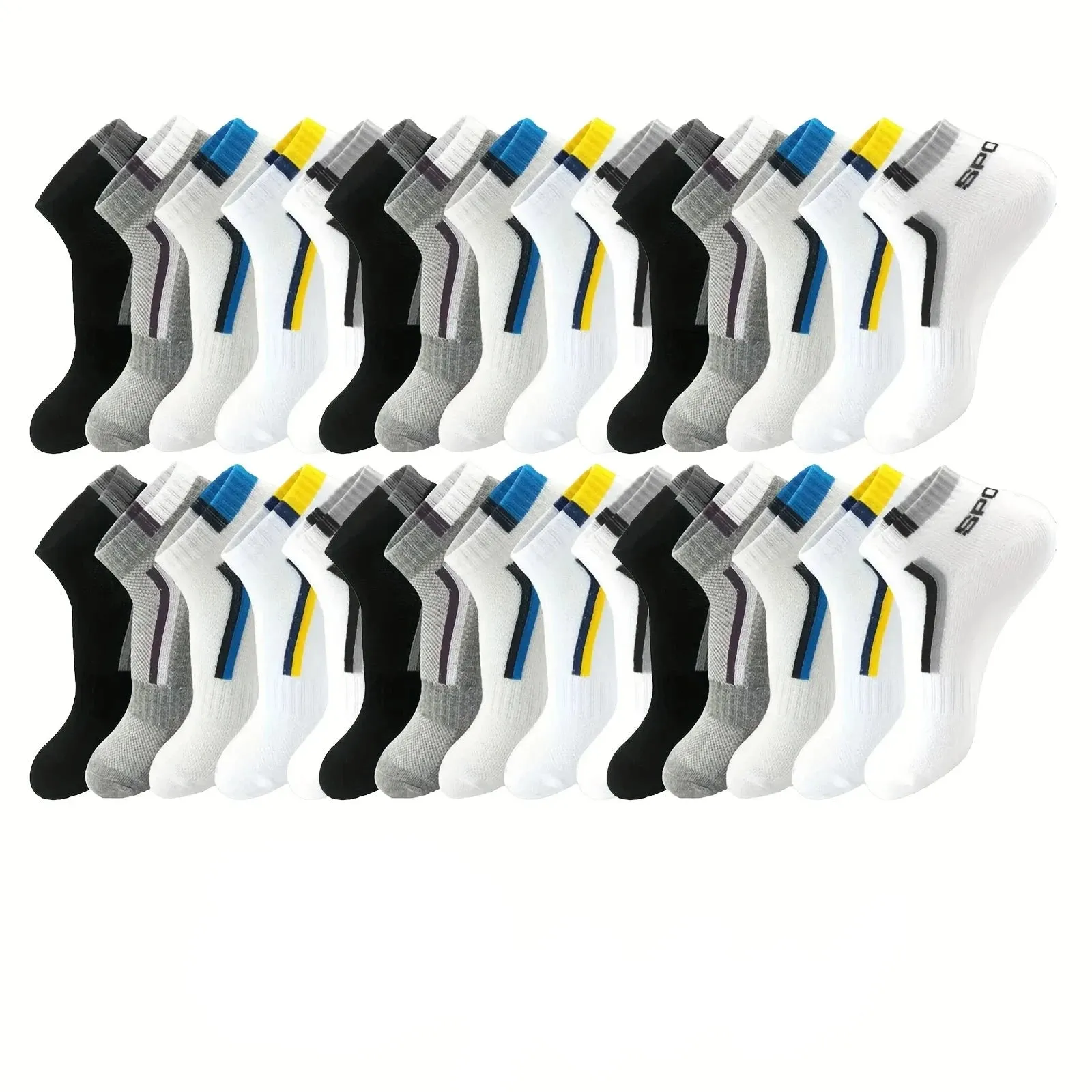 Men's Stripe Liner Anklet Socks – 5/10/20/30 Pairs – Breathable & Soft