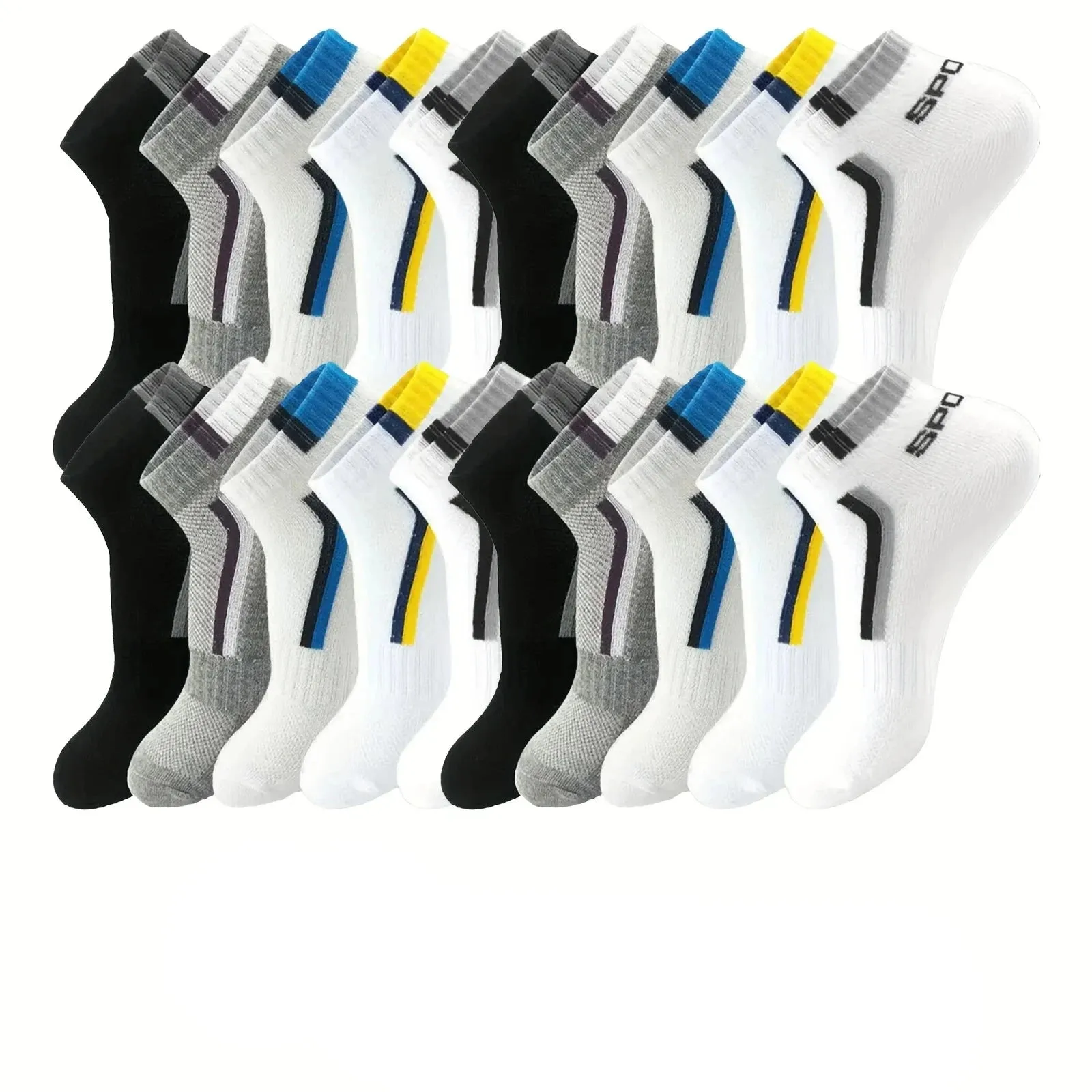 Men's Stripe Liner Anklet Socks – 5/10/20/30 Pairs – Breathable & Soft