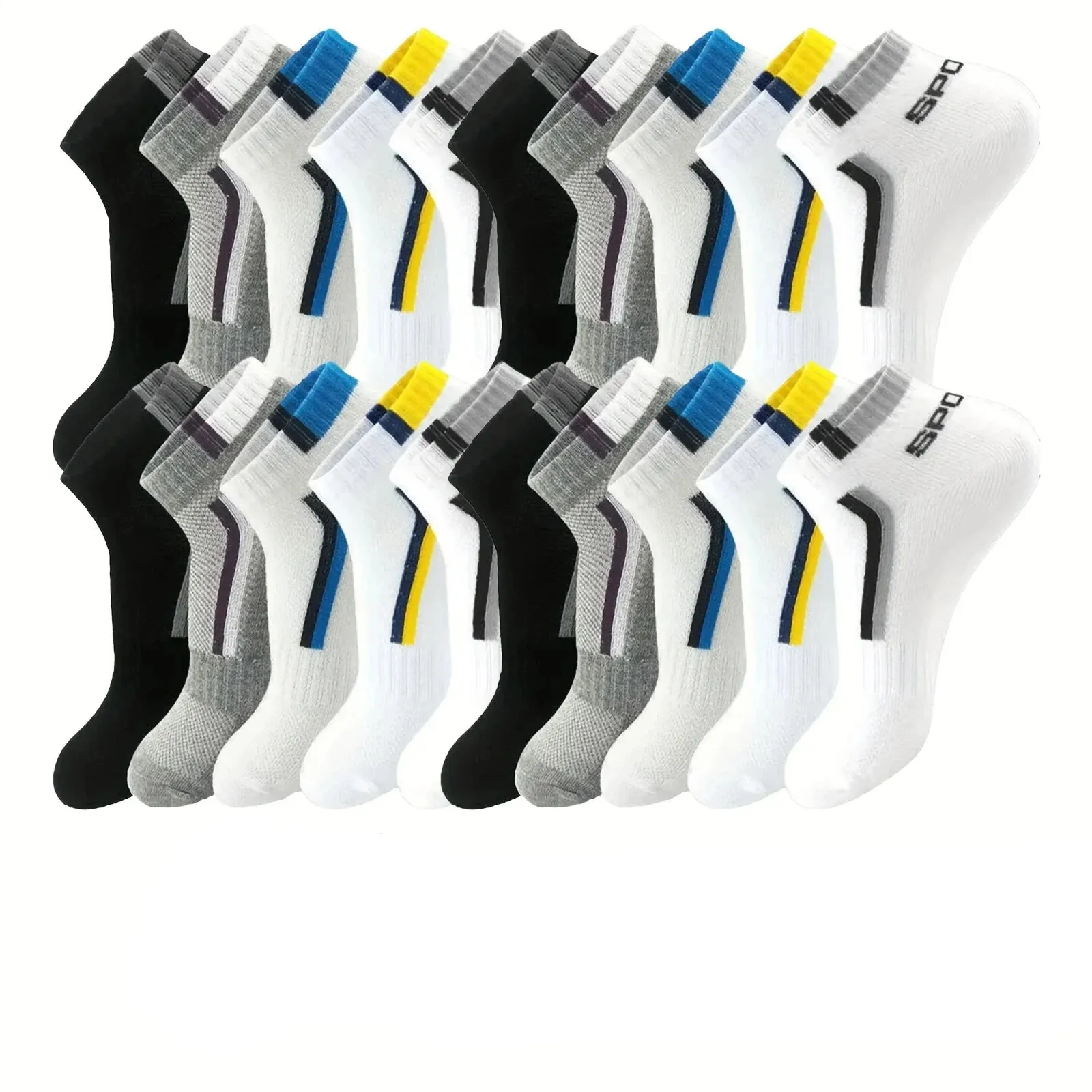 Men's Stripe Liner Anklet Socks – 5/10/20/30 Pairs – Breathable & Soft