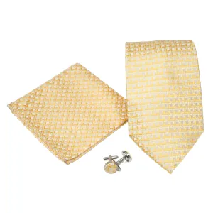 Men's Yellow Striped Grid Pattern Design 4-pc Necktie Box Set