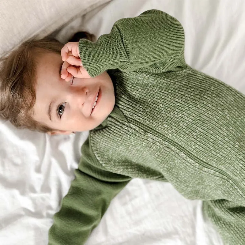 Merino Knitted Baby Sleepsuit Leaf