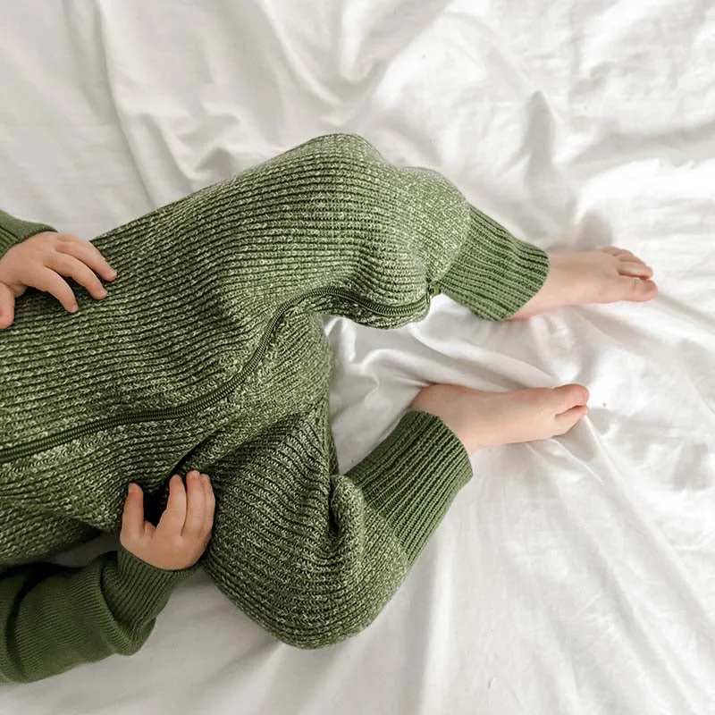 Merino Knitted Baby Sleepsuit Leaf