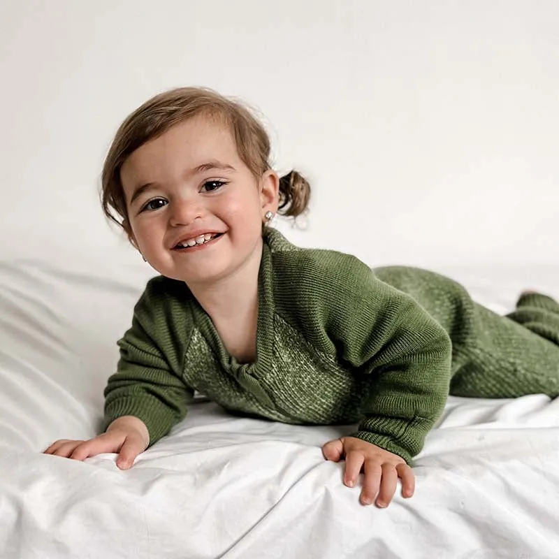 Merino Knitted Baby Sleepsuit Leaf
