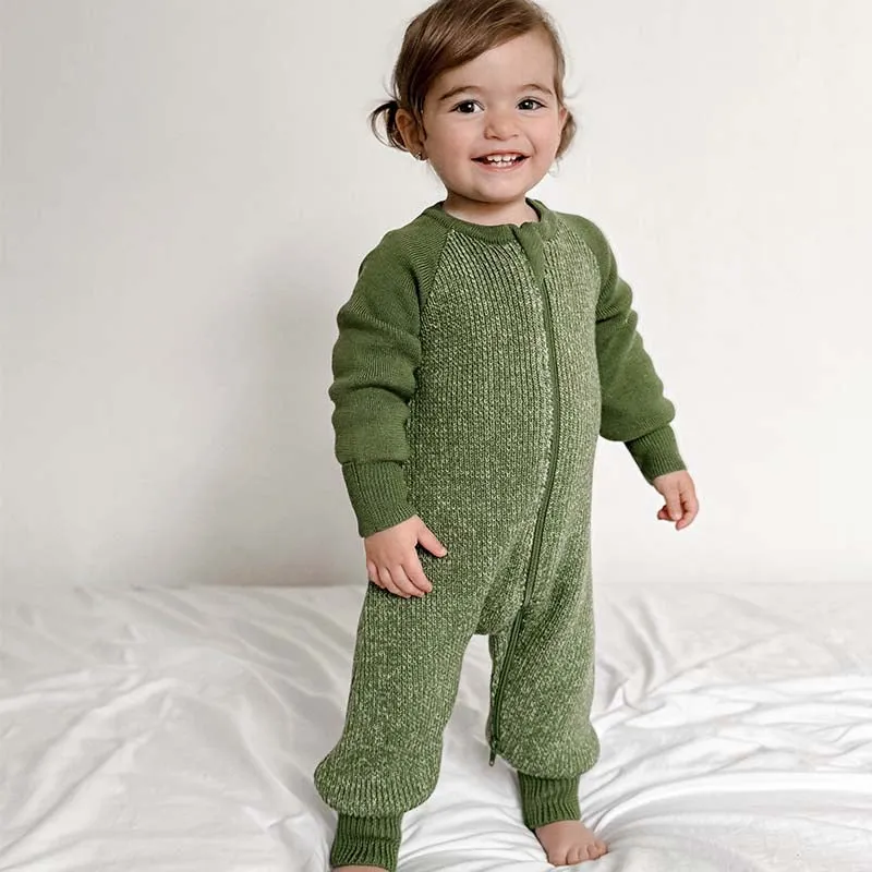 Merino Knitted Baby Sleepsuit Leaf